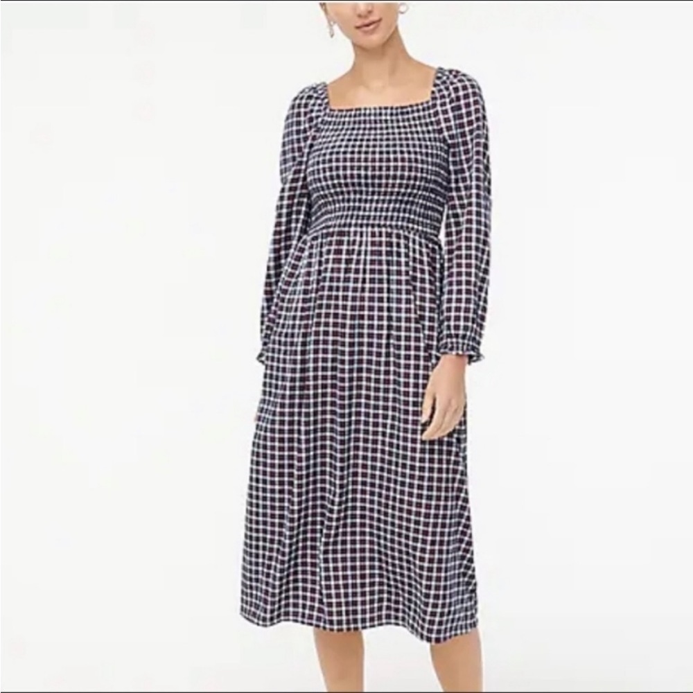 J Crew Flannel Smocked Square Neck Dress NWOT